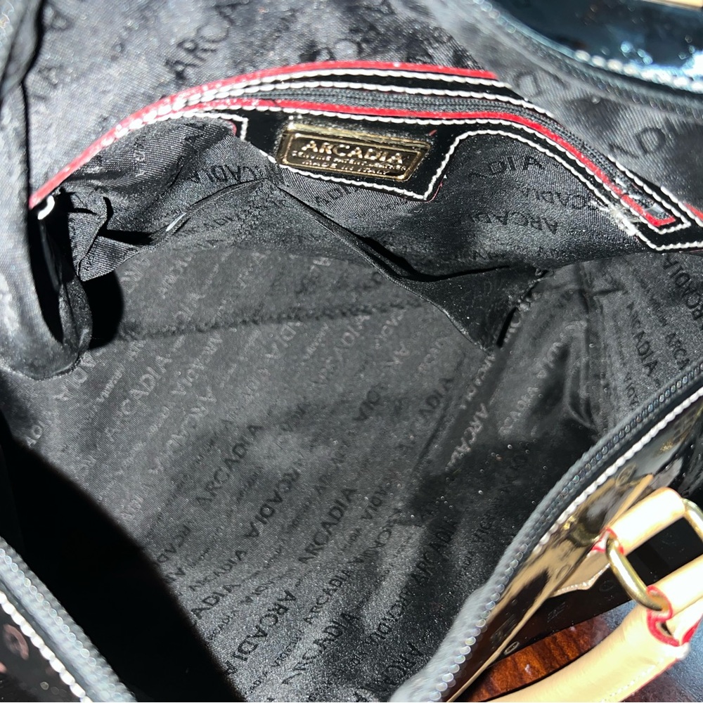 Arcadia - Black Patent Calfskin Leather Top Handle Bag and Crossbody, NWOT - Picture 6 of 6